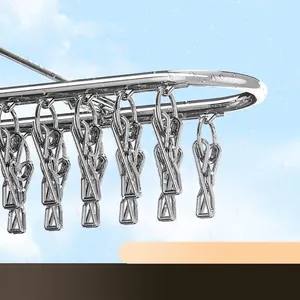 Durable stainless steel socks drying rack with multiple clips for laundry balcony use