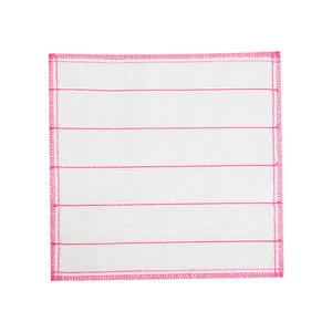 Premium white absorbent microfiber dishcloth with pink reinforced stitching for kitchen