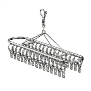 Durable stainless steel multi-clip laundry drying rack for socks and underwear on white background