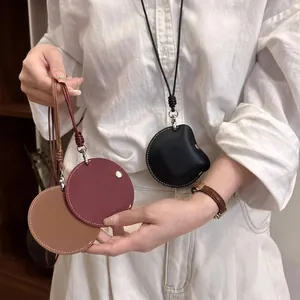 Astuccio Porta Auricolari Tondo in Pelle PU Sacchetto da Collo Collana Lunga Mini Portamonete Chiavi Gioielli per Donna Uomo