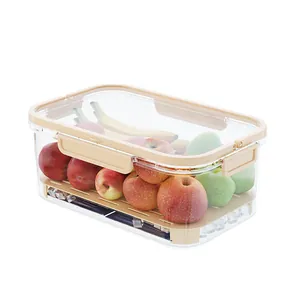Large portable clear picnic food storage container with sealed lid and drainage tray for fruit