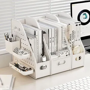 Modern White Desktop Storage Box With Perforated Board Slanted File Organizer For Student Bookshelf Office Document Holder Modular DIY Desk Organizer