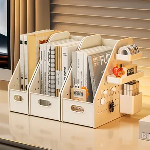 Multi-functional cream-white desk organizer with pegboard for books and office supplies