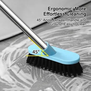 Brosse à récurer pour sol à long manche avec angle ergonomique de 45 degrés pour salle de bain