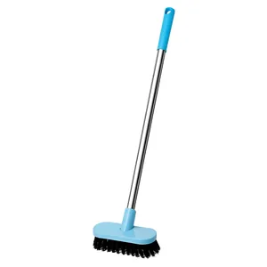 Brosse de sol à long manche avec poils durs pour nettoyer les joints de salle de bain