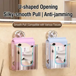 Wall Mounted Suction Cup Tissue Box Holder Transparent PET Face Towel Storage Box For Bathroom Kitchen Light Luxury Waterproof Dispenser