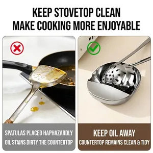 Stainless steel spoon rest and spatula holder for kitchen countertop to keep stove clean