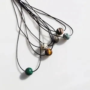 Verstellbare Naturstein Perlenkette Für Damen Herren Minimalistische Handgefertigte Tigerauge Obsidian Anhänger Lange Pulloverkette Schmuck