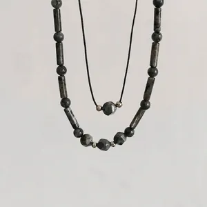Collana di Perline in Pietra Naturale in Nuovo Stile Cinese Collare Geometrico in Acciaio al Titanio Fatto a Mano Gioielli Unisex