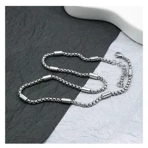 High-quality minimalist titanium steel box chain necklace for men with barrel beads