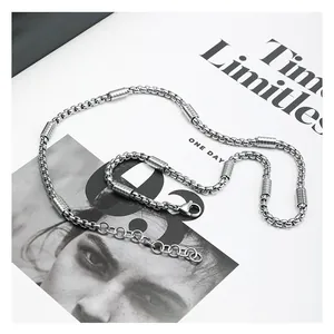 Minimalist mens titanium steel hip-hop necklace with stylish silver chain link design