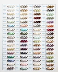 Detailed color chart for South Sea shell pearl beads showing codes RB1 to RB68.