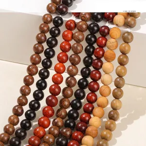 Perles en Bois Rondes Naturelles pour Création de Bijoux DIY Perles en Vrac Accessoires de Bracelet de Prière Bouddhiste Santal Ébène Wengé Thuja