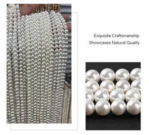 Macro detail and multiple strands of white Nanyang shell pearls for DIY jewelry making.