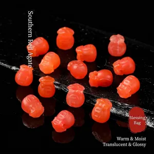 Natural Southern Red Agate Carved Lucky Bag Plum Blossom Loose Beads For Handmade DIY Bracelet Earrings Necklace Jewelry Making Accessory
