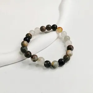 Handgefertigtes elastisches Armband aus natürlichen 8mm bunten Achat- und Kristallperlen