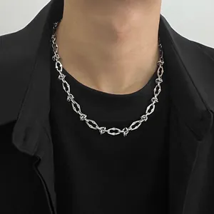 Hip Hop Titanium Steel Barbed Wire Chain Necklace For Men Women Streetwear Punk Industrial Style Silver Color Clavicle Chain Jewelry Gift