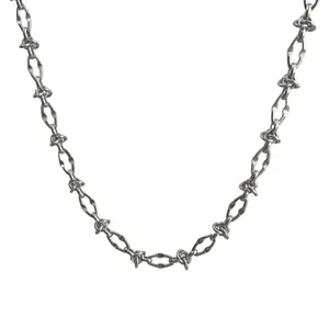 Silver titanium steel necklace with unique knot chain design for men's streetwear