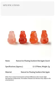 Macro view of natural cherry red agate calabash beads with detailed material specifications