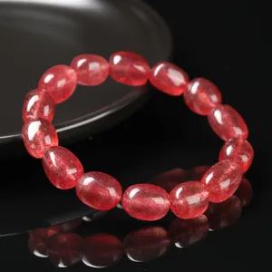 Pulsera de cuarzo fresa natural con pepitas de cristal rosa y hermosas inclusiones