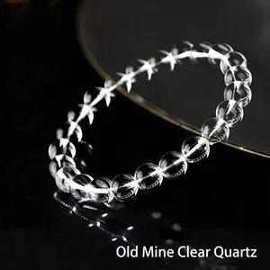Bracelet en Perles Rondes de Cristal Blanc Naturel Perlé à la Main Bracelet Extensible en Quartz Clair pour Femmes Hommes Cadeau Bijoux