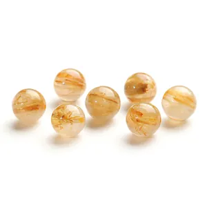 Perle sciolte in quarzo rutilato dorato trasparente di alta qualità per gioielli DIY