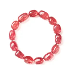 Pulsera de cuarzo fresa natural y cristal rosa con cuentas de pepitas para mujer