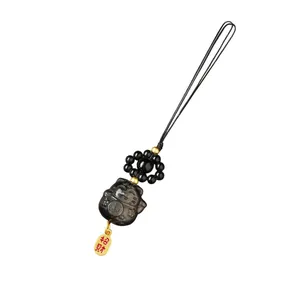 Exquisiter natürlicher Kristall Maneki-neko Handy-Anhänger mit goldenem Glücksanhänger