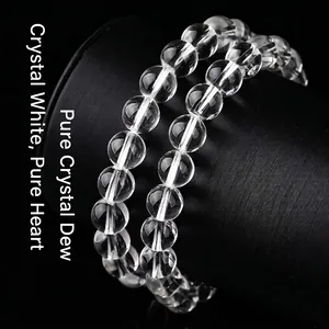 Bracelet en perles de cristal blanc naturel avec des perles rondes