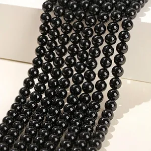 Perles en Vrac d'Obsidienne Noire Naturelle Perles de Pierre Lisse Ronde pour Création de Bijoux DIY Bracelet Collier Perles de Gemme Minimalistes