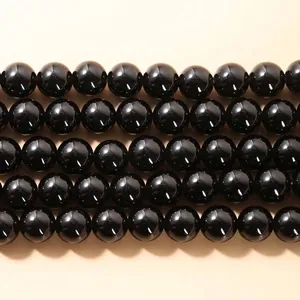 Perles rondes en obsidienne noire naturelle brillante pour la création de bijoux DIY