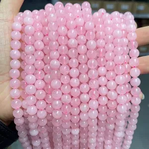 Brins de perles rondes en quartz rose naturel pour la création de bijoux DIY à la main