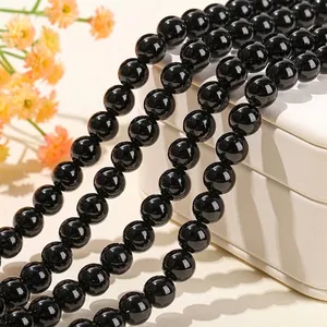 Perles rondes en obsidienne noire naturelle pour la création de bijoux artisanaux