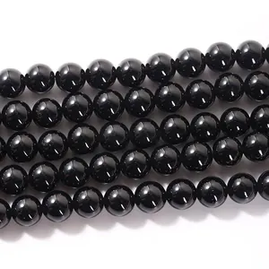 Perles rondes en obsidienne noire naturelle polie pour la création de bijoux artisanaux