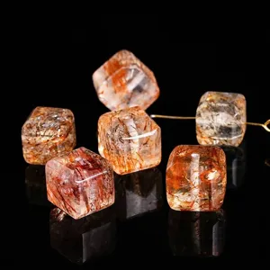 Premium natural golden rutilated quartz cube beads for DIY jewelry making accessories