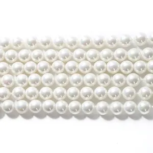 Lustrous round white South Sea shell pearl beads for DIY jewelry making accessories
