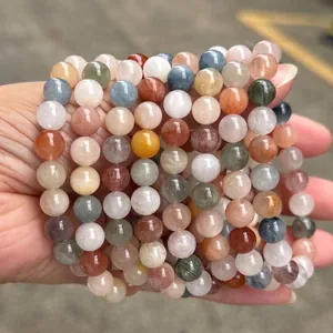 Handmade Natural Colorful Rabbit Hair Crystal Bracelet For Women Multicolor Rutilated Quartz Round Bead Fashion Jewelry