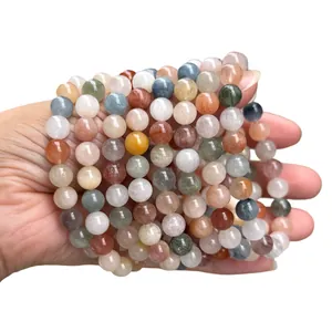 Handheld natural colorful rabbit hair crystal bead bracelets with round rutilated quartz.
