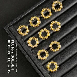 Anneaux de Course en Quartz Rutilé Doré Naturel Perles de Cristal Polies Pour Création de Bijoux DIY Accessoires de Mode Unisexe