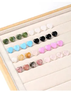 Collection of natural heart shaped stone beads for DIY jewelry making accessories
