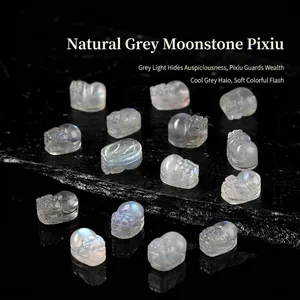 Natural Grey Moonstone PiXiu Beads Ice Translucent Labradorite Iridescent Flash Gemstone Carving For DIY Jewelry Making