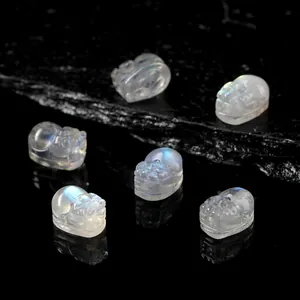 Hand-carved natural moonstone Pixiu loose beads with blue rainbow sheen for DIY jewelry making