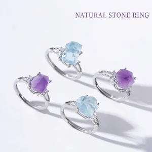 Natürliche Rohsteine aus Amethyst und Aquamarin in S925 Sterling Silber Ringen