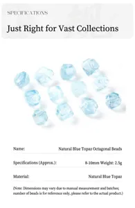 Natural blue topaz faceted octagonal beads with detailed technical specifications