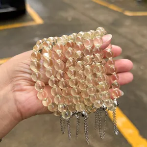 Natürliches Zitronencitrin-Perlenarmband mit feiner Quaste aus silberner Kette.