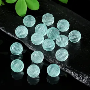 Natural green fluorite pumpkin-shaped beads with through-holes for jewelry making