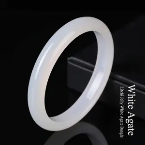 Natuurlijke Witte Agaat Armring Dunne Ronde Steen Armband Elegante Lychee Jelly Chalcedoon Sieraden Voor Vrouwen Huwelijkscadeau