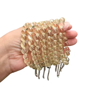Edles natürliches Zitronenquarz-Perlenarmband für Damen mit eleganten Kristallperlen