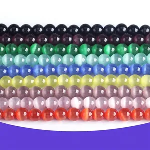 Perles en Vrac Rondes en Pierre Œil de Chat pour Fabrication de Bijoux DIY Pierre Synthétique Multicolore pour Accessoires