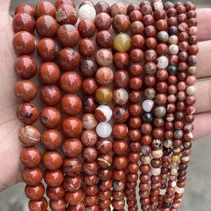 Perles en pierre de jaspe rouge naturel de différentes tailles pour la création de bijoux